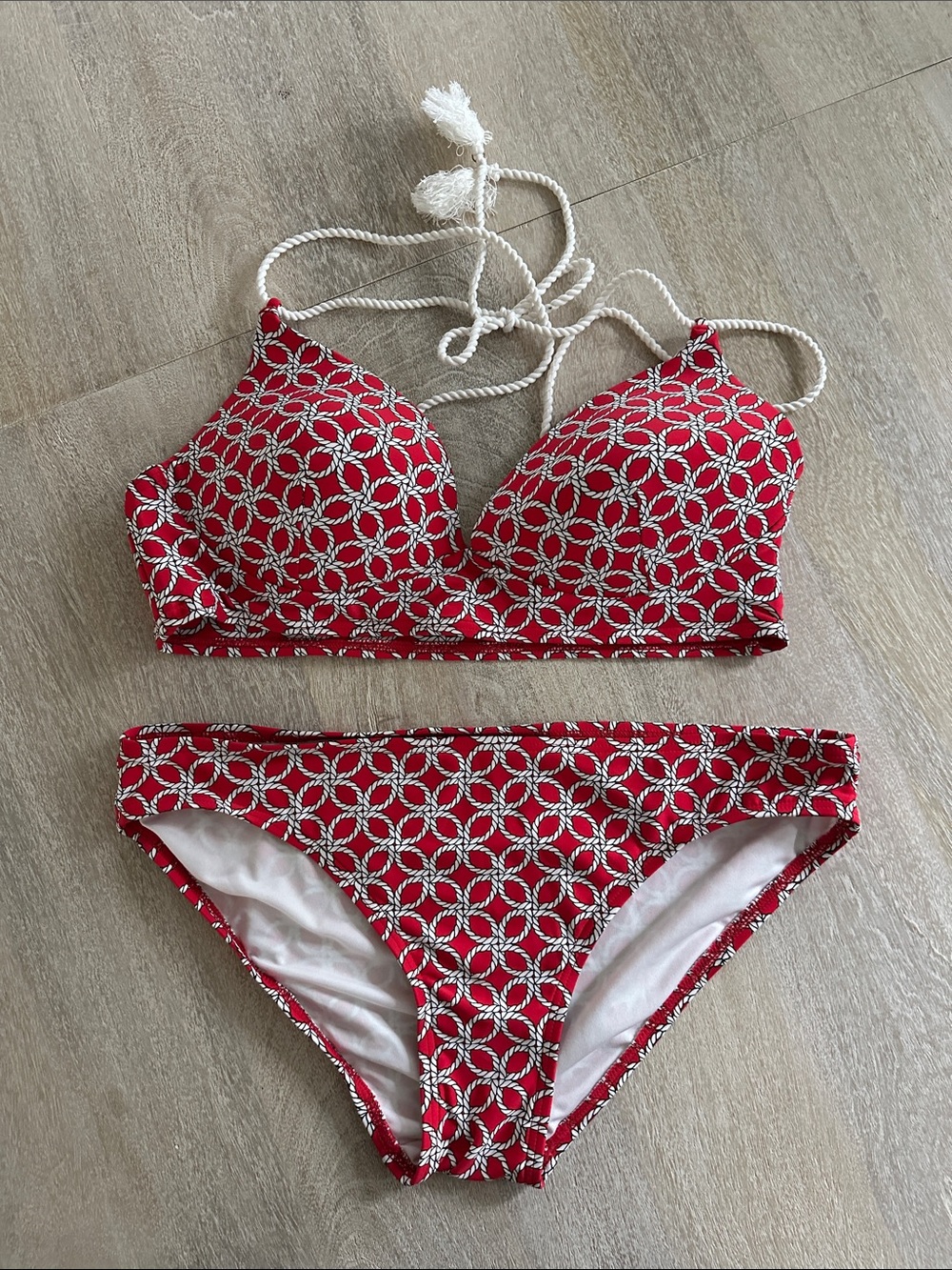 MICHAEL Michael Kors Red Rope-Trim Printed Bikini - NWOT